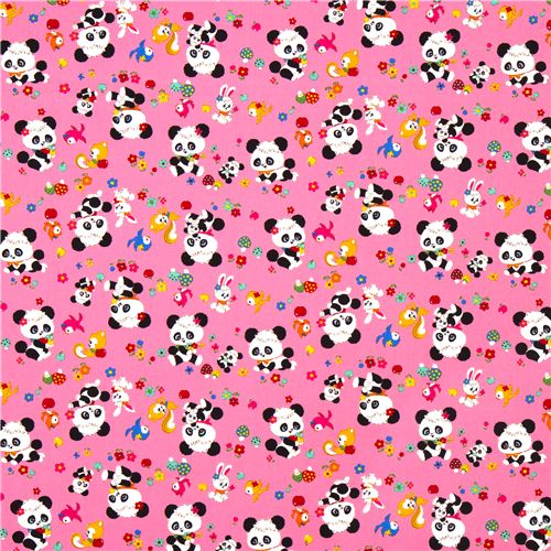 pinker Baby Panda Bären Stoff Pilze Blümchen kawaii 2