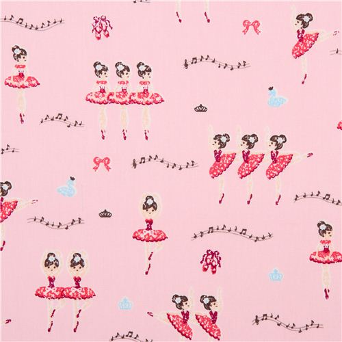 Tissu en popeline Cosmo Japon rose avec des danseuses de ballet et ballerines Tissu