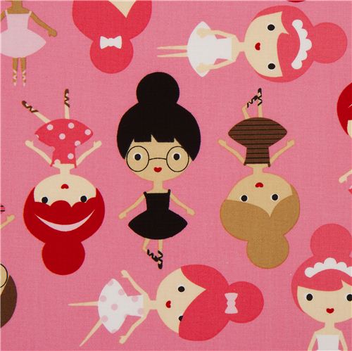Tissu Robert Kaufman kawaii rose, danseuses de ballet Tissu