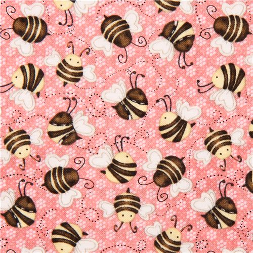 Tela rosa de abejas y flores de Henry Glass de EE. UU. Tela