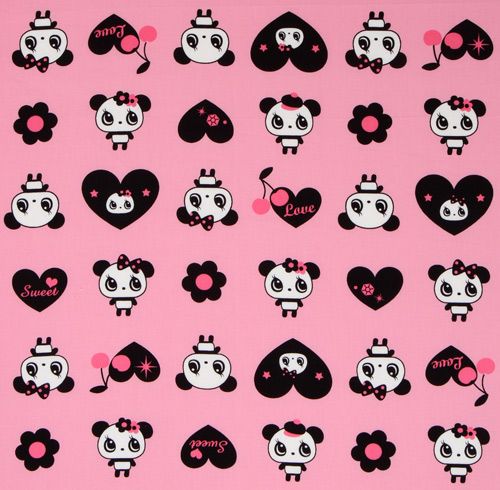 pink big panda fabric with black hearts Japan 2