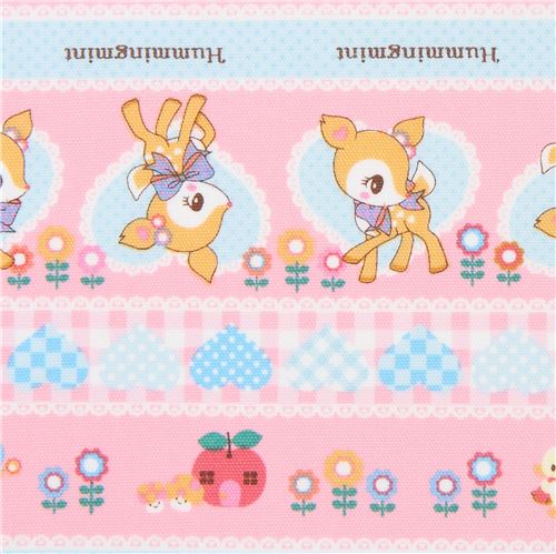 pink stripe heart Hummingmint deer animal Sanrio oxford fabric