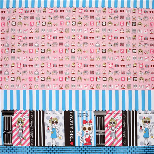Cute Girls Cosmetics Shopping Lifestyle Stripes Gold Fabric