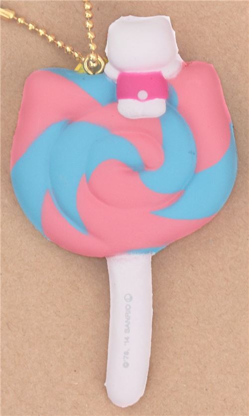 Colgante blando Squishy m�vil bolso piruleta rosa azul Hello Kitty lazo rojo 2