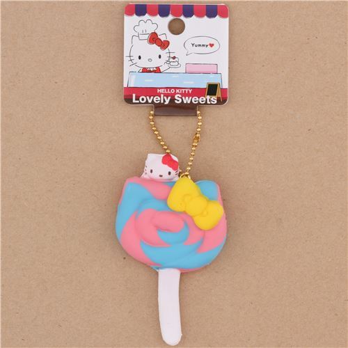 Colgante blando Squishy m�vil bolso piruleta rosa azul Hello Kitty lazo rojo 3