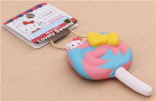 Colgante blando Squishy m�vil bolso piruleta rosa azul Hello Kitty lazo rojo 4