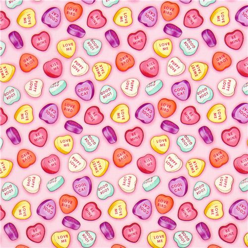 pink candy hearts fabric by Timeless Treasures 2