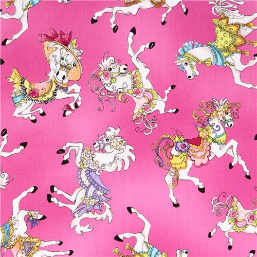 Tela rosa fuerte caballo tiovivo carrusel Carousel de Quilting Treasures Tela