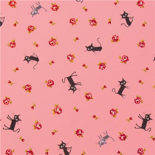 tessuto rosa gatti animali rose CocoLand dal Giappone Tessuto