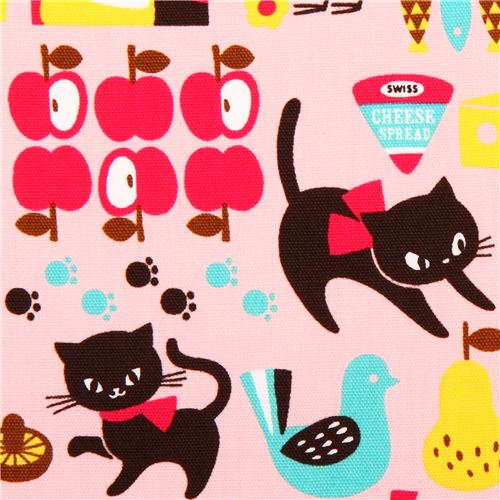 pinker Katzen Oxford Stoff Cosmo Japan Apfel Essen Kuh Stoff