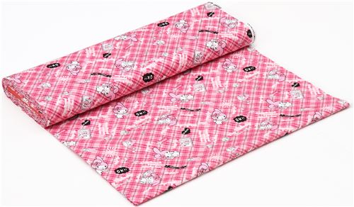 pink checkered My Melody bunny rabbit text oxford fabric 3