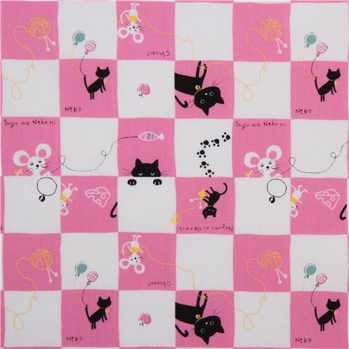 pink checkered kitty mouse Kokka fabric Japan kawaii 2