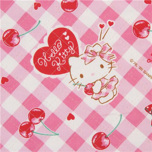 pink checkered quilting fabric with Hello Kitty with batting Fabric