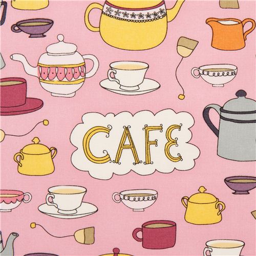 pink coffee and tea fabric by Robert Kaufman Fabric