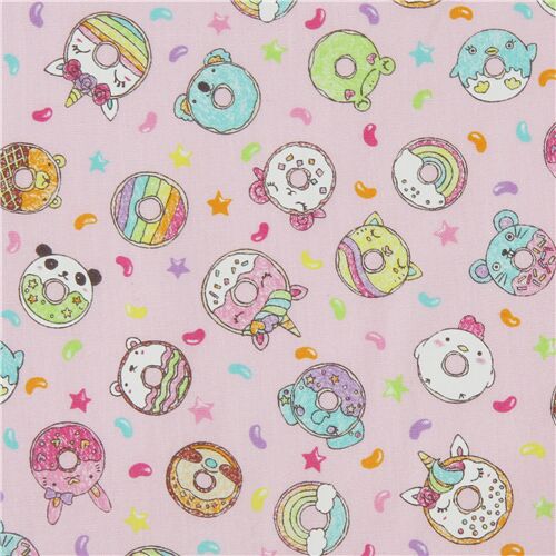 pink colorful unicorn animal donut Japanese cotton fabric Fabric