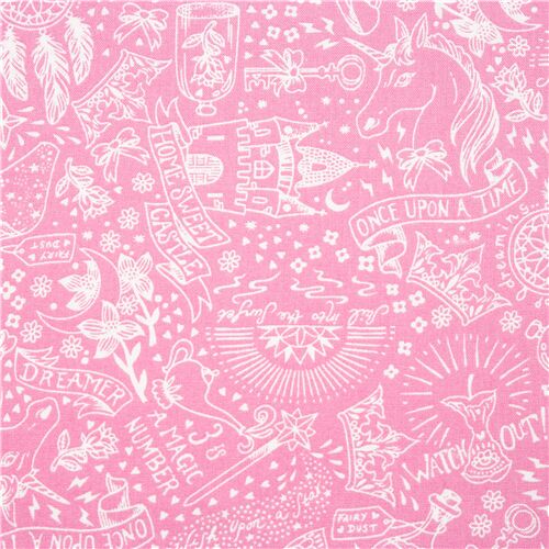 Tissu en coton rose attrape-rves, couronnes, lampes, baguettes magiques Tissu
