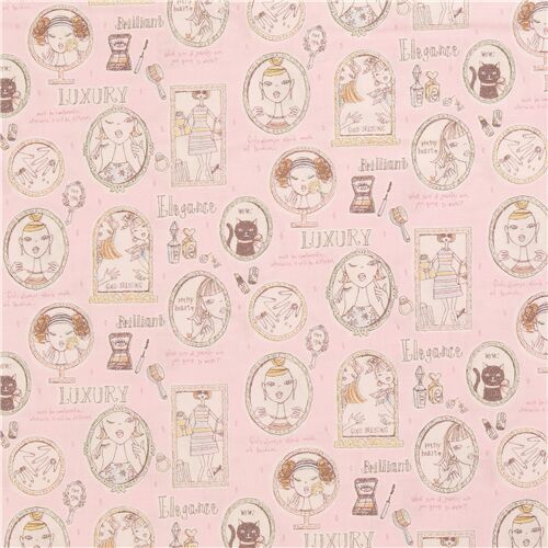 Illustrated Girls Cosmetics Mirrors and Frames Fabric