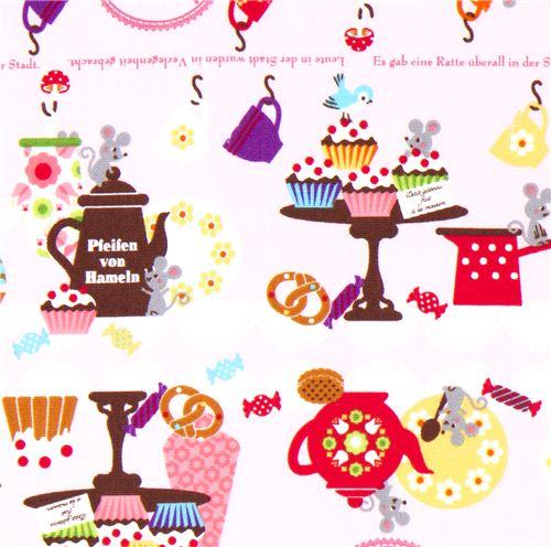 pink cupcake tea service mouse fabric by Kokka Japan 1
