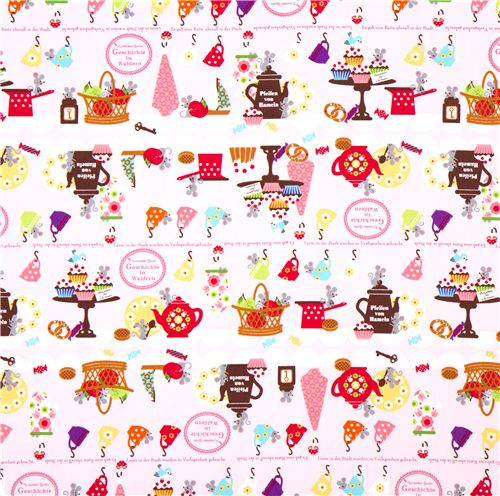 pink cupcake tea service mouse fabric by Kokka Japan 2