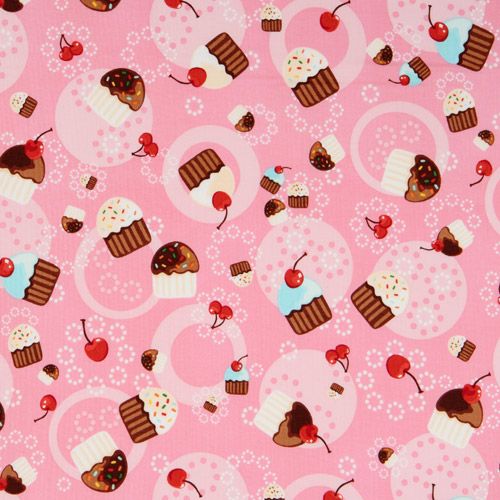 Remnant (43 x 112 cm) - pink cupcakes fabric cherry Robert Kaufman kawaii 2