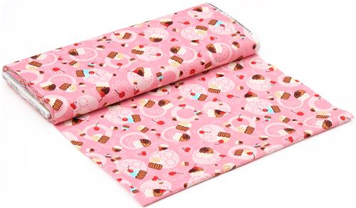 Remnant (43 x 112 cm) - pink cupcakes fabric cherry Robert Kaufman kawaii 3
