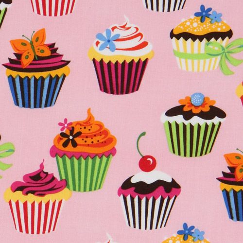 pink cupcakes fabric cherry Robert Kaufman kawaii 1