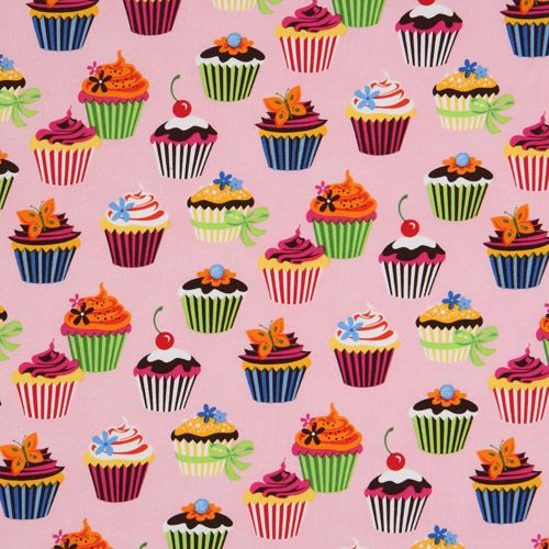 pink cupcakes fabric cherry Robert Kaufman kawaii 2