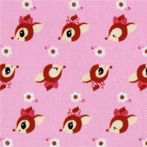 pink deer Kokka oxford cloth fabric kawaii Japan 1