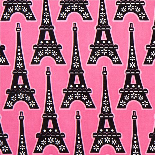 pink designer fabric with Eiffel Tower & flower from the USA 1