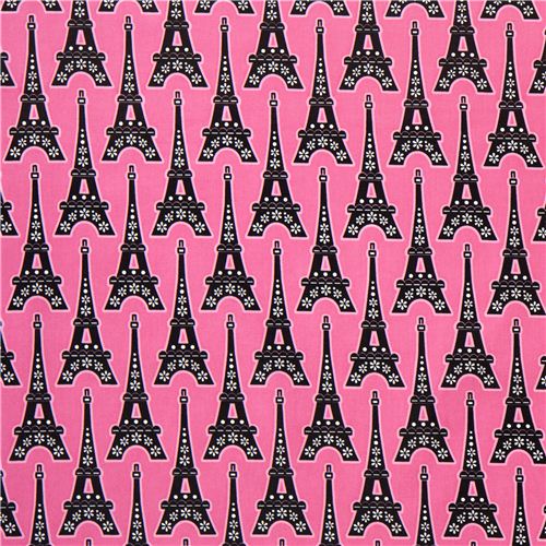 pink designer fabric with Eiffel Tower & flower from the USA 2