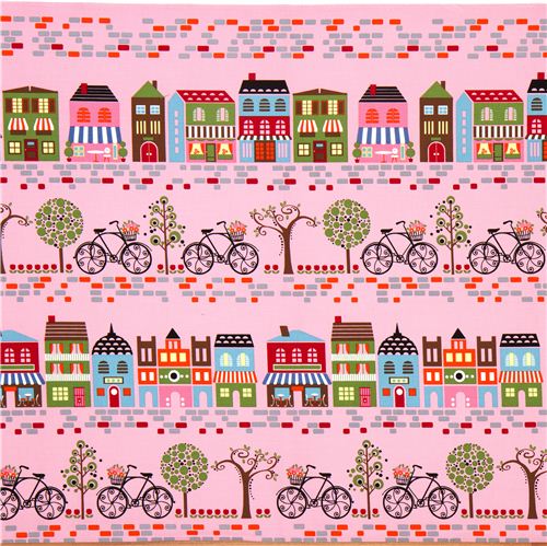 pink designer fabric with cafe bike street house 2