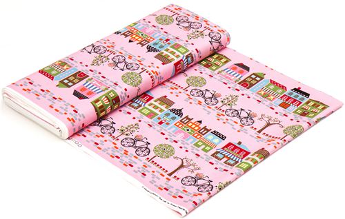 pink designer fabric with cafe bike street house 3
