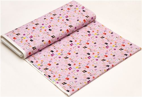 pink designer fabric with sewing machine knittings scissors 3