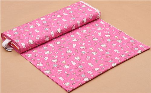 Tissu Oxford rose à pois avec Hello Kitty et des bonbons, par Sanrio Japon 0