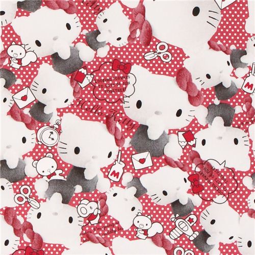 Remnant 30 cm - pink dotted realistic Hello Kitty oxford fabric by Sanrio from Japan