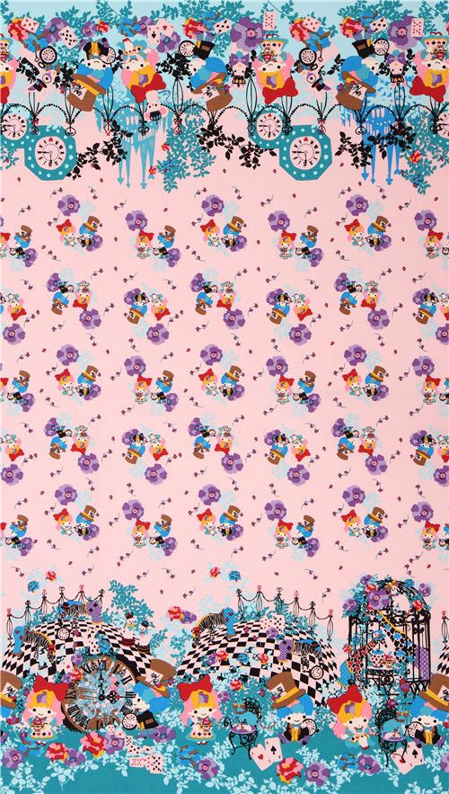 Tissu Oxford � double bord, Little Twin Stars, Alice au Pays des Merveilles rose 0