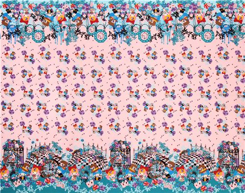 Tissu Oxford � double bord, Little Twin Stars, Alice au Pays des Merveilles rose 0