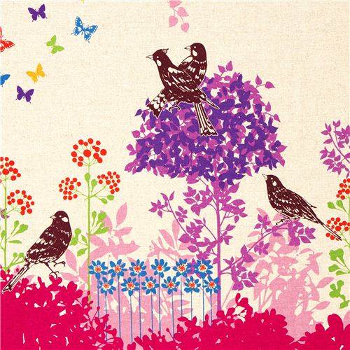 pink echino laminate fabric Wish birds flowers Japan 1