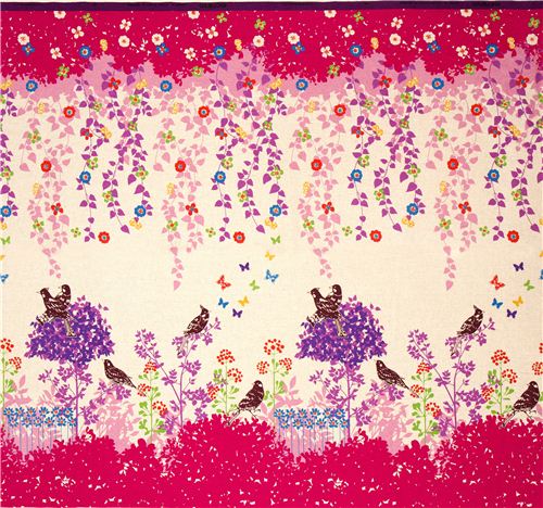 pink echino laminate fabric Wish birds flowers Japan 2