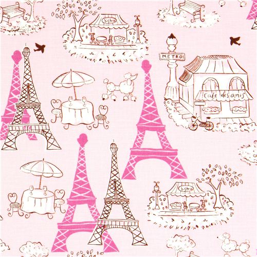pink fabric Paris Eiffel Tower Bistro de Robert Kaufman 1