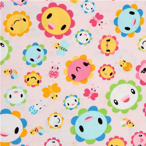 pink fabric funny flowers Toyland Robert Kaufman 2