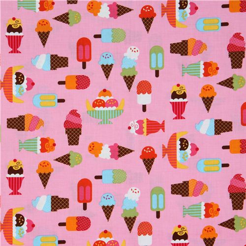 pink fabric ice cream cups Robert Kaufman kawaii 2