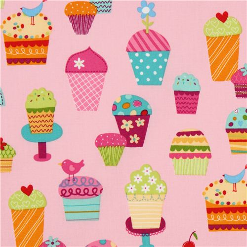 tessuto rosa Coni Gelato & Cupcake Robert Kaufman kawaii Tessuto