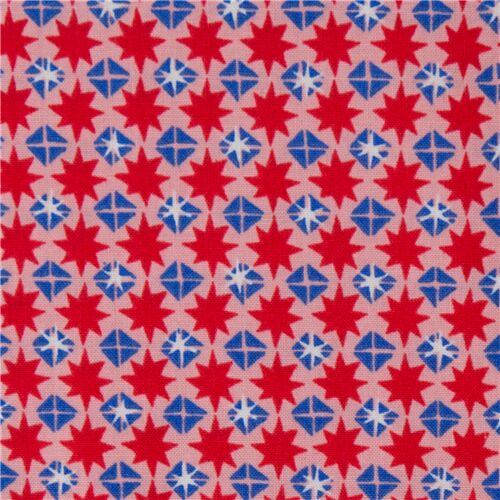 Rosa Stoff mit bunten Sternen mit geometrischem Motiv Stoff