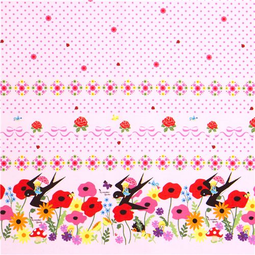 pink fairy tale Thumbelina children fabric by Kokka 2