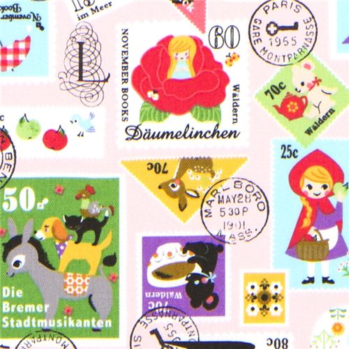 rosa Märchen Stempel Kinder Stoff von Kokka Japan 1