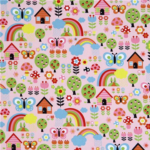 pink flower rainbow glitter Kokka fabric kawaii 2