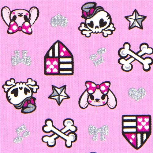 rosa Glitzer Totenkopf Stoff Hasen Sterne 1