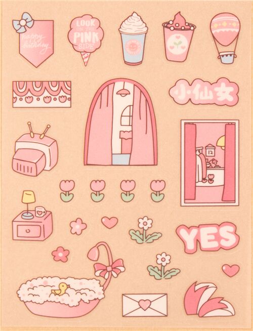 pink glitter stickers word cupcake hot air balloon pink themed kawaii 2