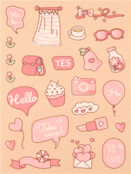 pink glitter stickers word cupcake hot air balloon pink themed kawaii 3